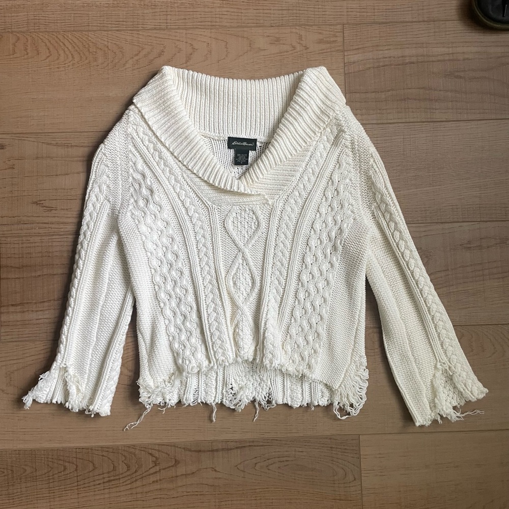 Reworked Eddie Bauer Cream Cowl Neck Sweater